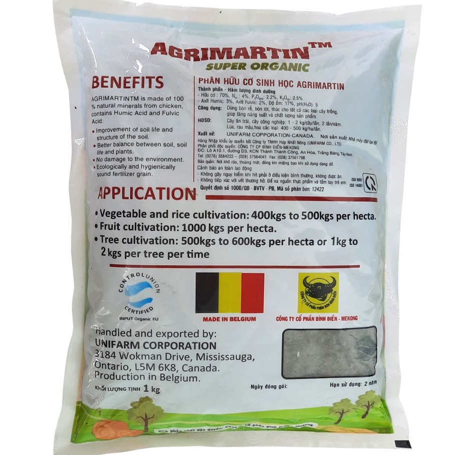 Phân hữu cơ vi sinh Agrimartin  nhập Bỉ,  Chuyên cho rau sạch và hoa kiểng