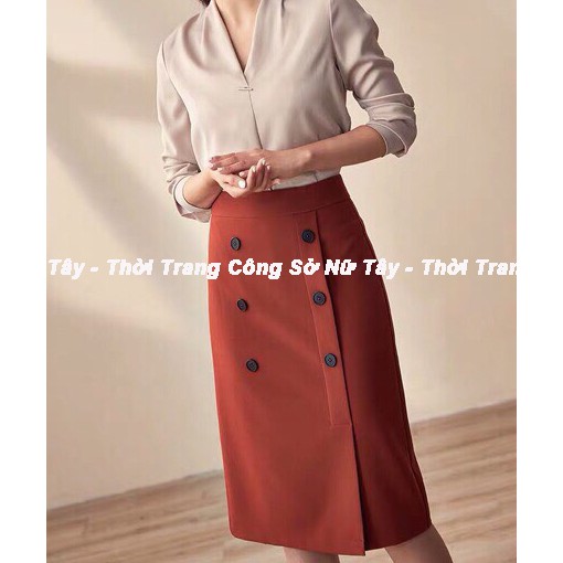 Chân Váy Công Sở Chữ A Phối Nút, Xẻ Tà Trước, Hàng Thiết Kế Tây Collection Chất Lượng cao Cấp | BigBuy360 - bigbuy360.vn