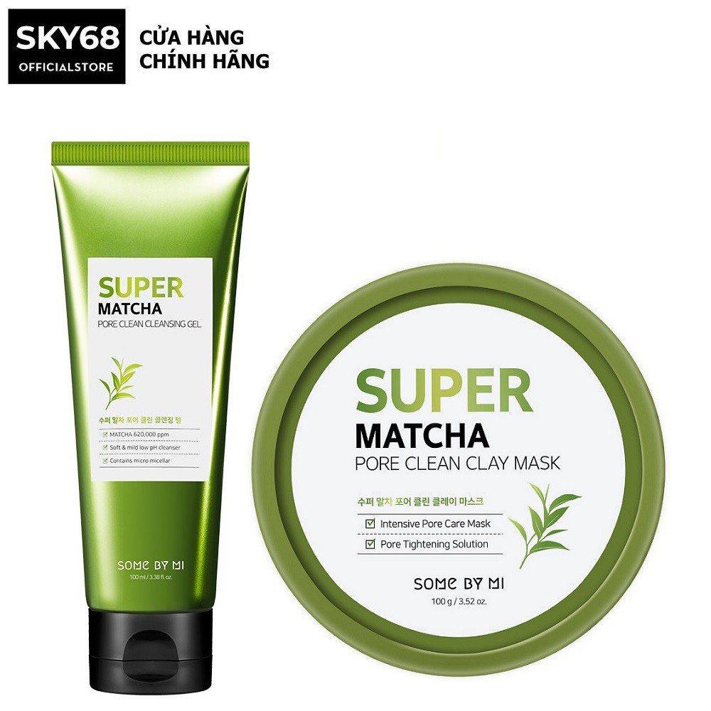 Combo Giúp Se Khít Lỗ Chân Lông Some By Mi Super Matcha Pore ( rửa mặt 100ml, nạ đất sét 100g)