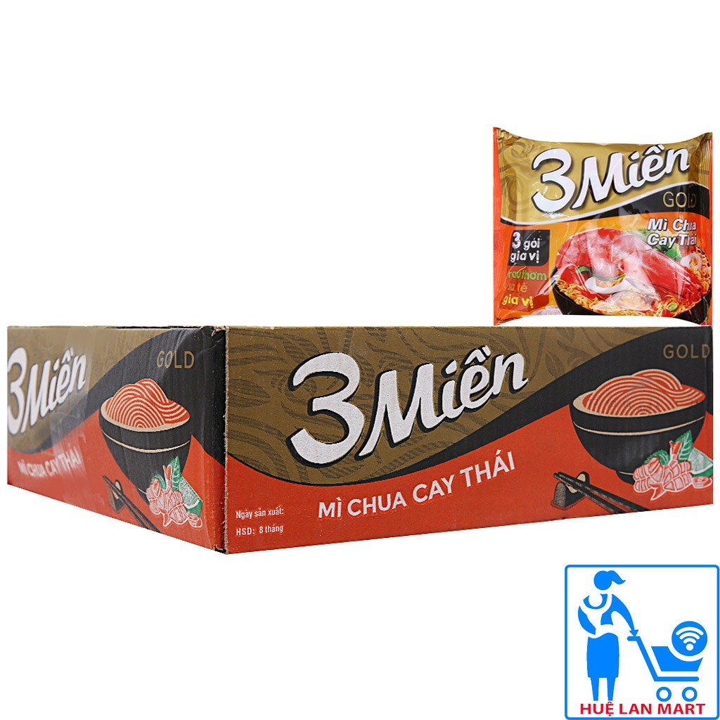 Mì Tôm Chua Cay 3 Miền Gold Thùng 30 Gói x 75g/gói