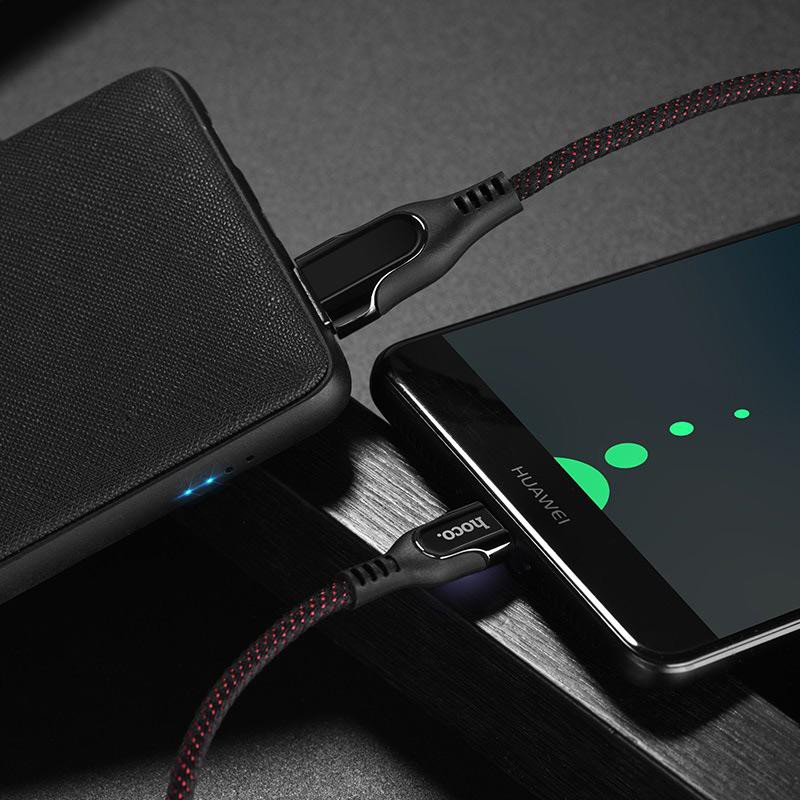 Cáp và truyền dữ liệu cổng Type-C Hoco U54 2.4A dài 1.2A (hỗ trợ QC3.0 và có đèn báo sạc)