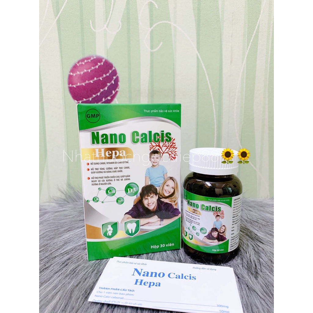 Viên uống canxi từ tảo biển NANO CALCIS HEPA - bổ sung canxi từ vỏ sò, tảo biển cho bà bầu, trẻ em - Hộp 30v