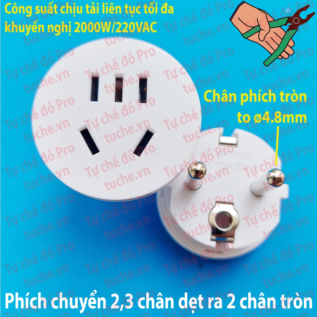 Phích chuyển 2,3 chân dẹt ra phích chân cắm thông dụng ở Việt Nam