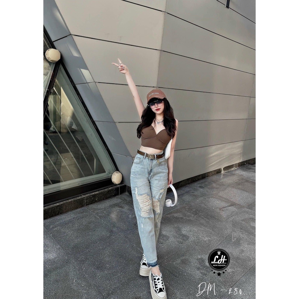 Quần bò baggy màu xanh tua rua hai gối xả lai đậm chất cá tính  Lê Huy fashion Ms 280