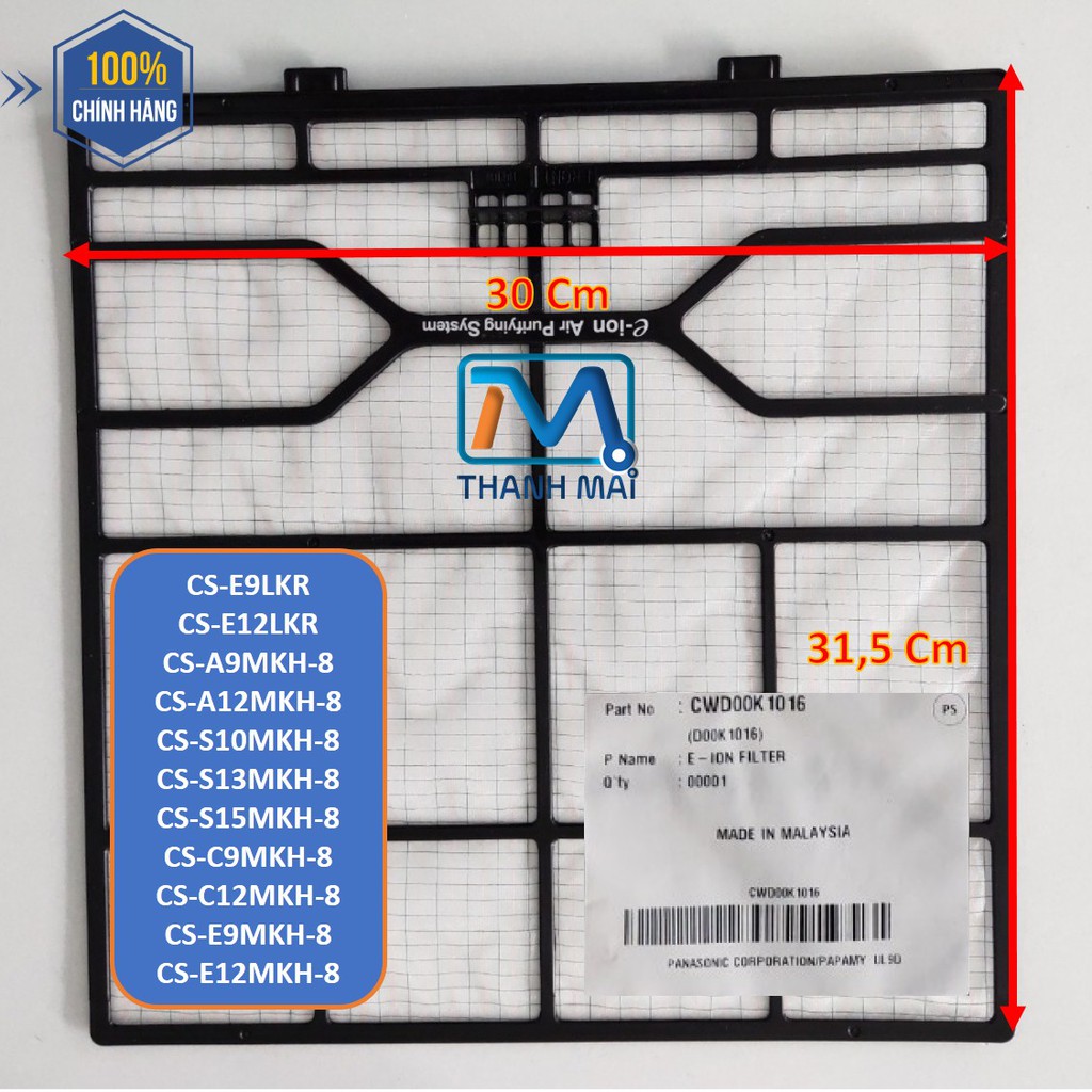 [CHÍNH HÃNG] Lưới Lọc Máy Lạnh Panasonic model  E9LKR// E12LKR// A9,12 MKH// S10,13,15MKH// C9,12 MKH// E9,12 MKH