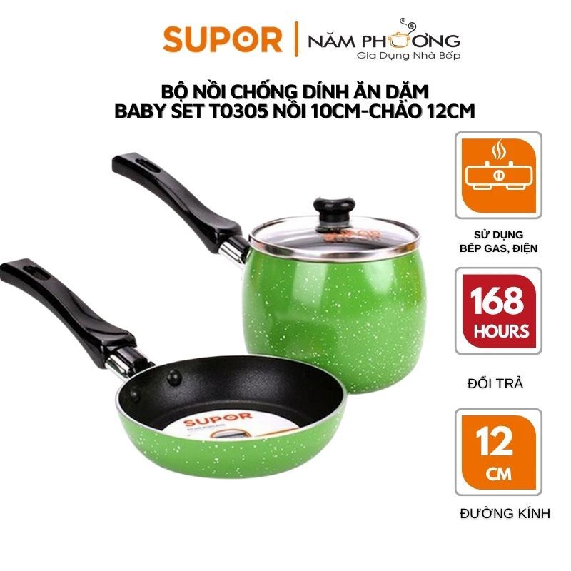 Bộ nồi chảo chống dính Supor Bobo T0305 hàng chính hãng mầu ngẫu nhiên