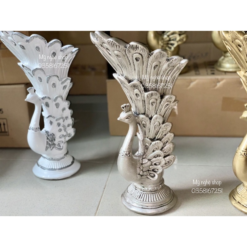 Bình hoa composite, phong thủy, decor, trang trí, quà tặng sinh nhật, tân gia, bình hoa giả,công, bình con công 4