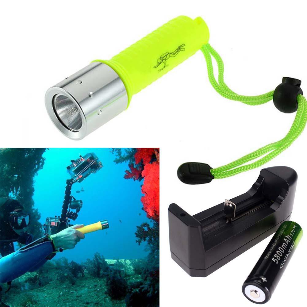 Đèn pin mini lặn LED 2500 Lumen XMLT6 có pin và bộ sạc đèn, đèn pin led mini để câu cá ngoài trời đi bộ đường dài cắm trại