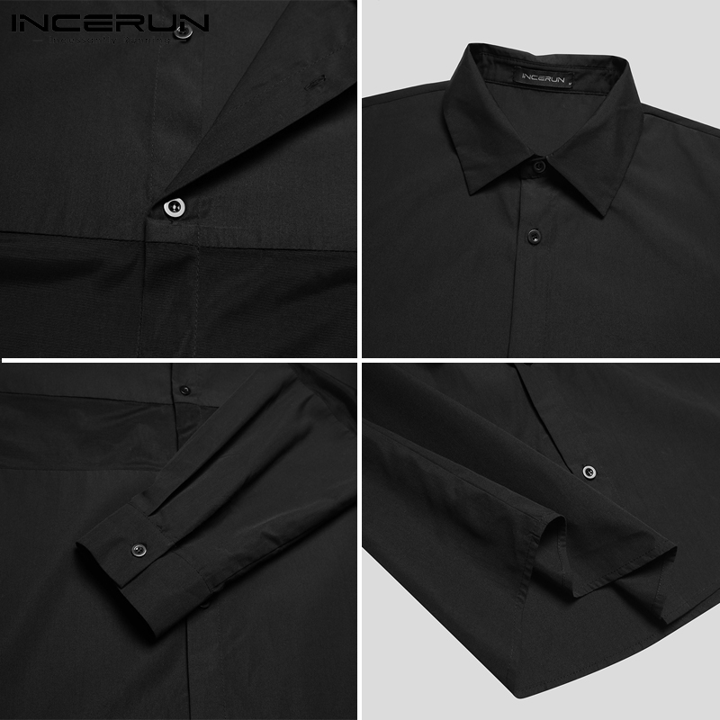 Áo Sơ Mi INCERUN Tay Dài Phối Lưới Thời Trang Dành Cho Nam