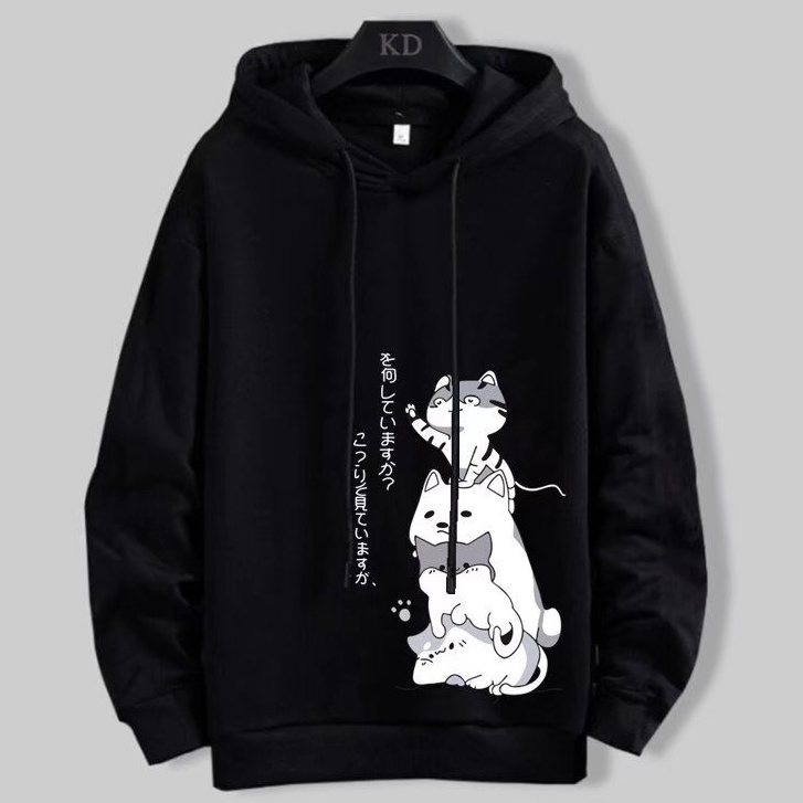 Áo Hoodie Lót Lông Cừu Dày Dặn Dáng Rộng Phong Cách Thể Thao Hợp Thời Trang Thu Đông Cho Nam