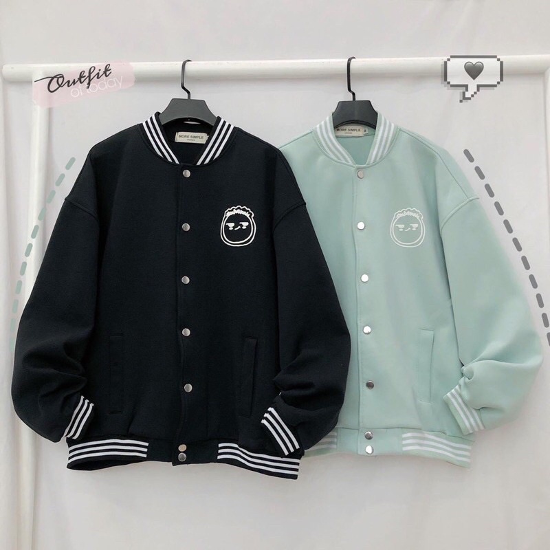 Áo khoác bomber F màu ĐEN/MINT ❤️ Nam nữ unisex/Áo khoác bóng chày form rộng ❤️