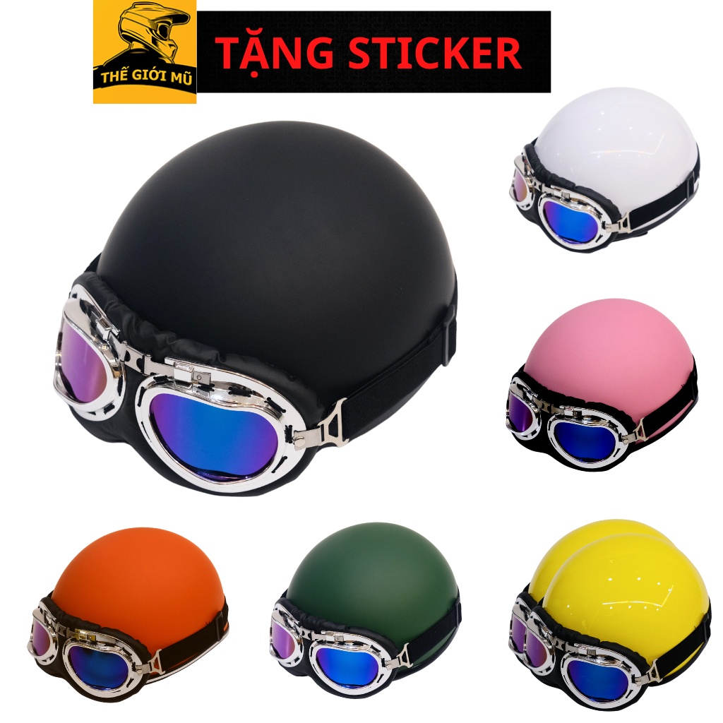 Mũ bảo hiểm nửa đầu nón 1/2 MÀU TRƠN nhiều màu Siêu HOT cao cấp có kính Thế Giới Mũ Bảo Hiểm