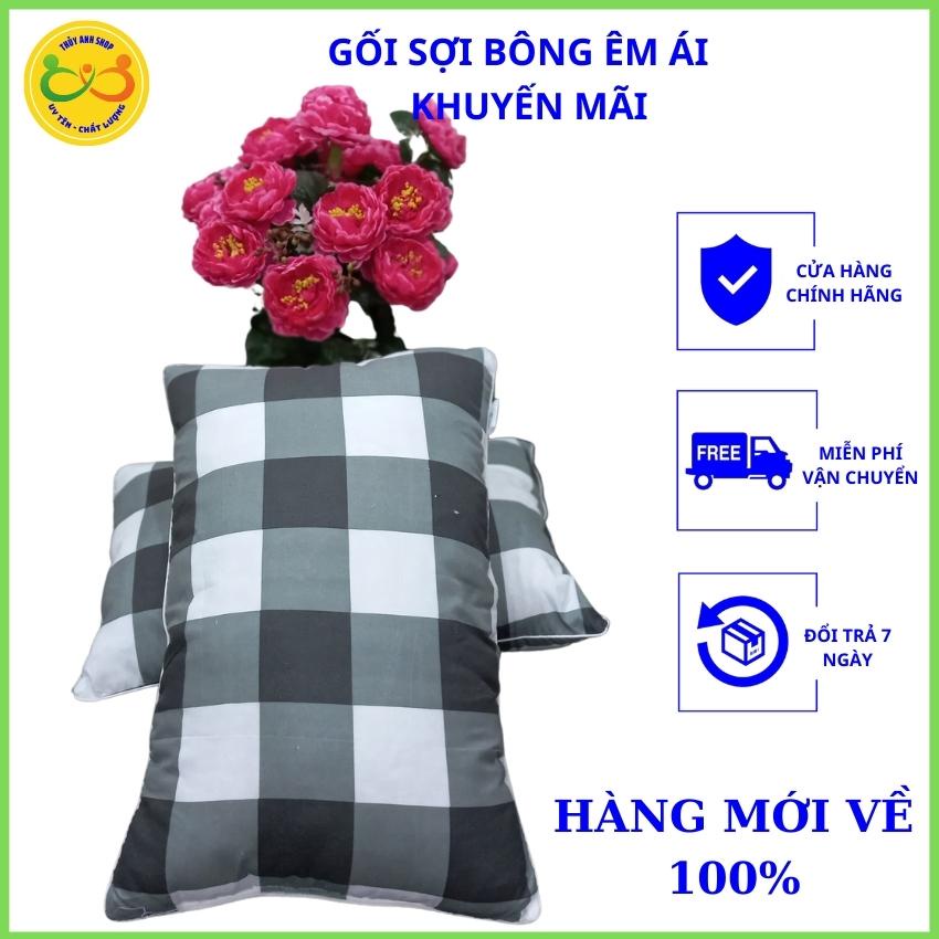 Gối Muji Kẻ Caro TA36 Mềm Mịn Bông Trắng (1.3kg /1 Đôi 2Chiếc) Em Ái Thấm Mồ Hôi Cực Tốt, Tạo Giấc Ngủ Ngon