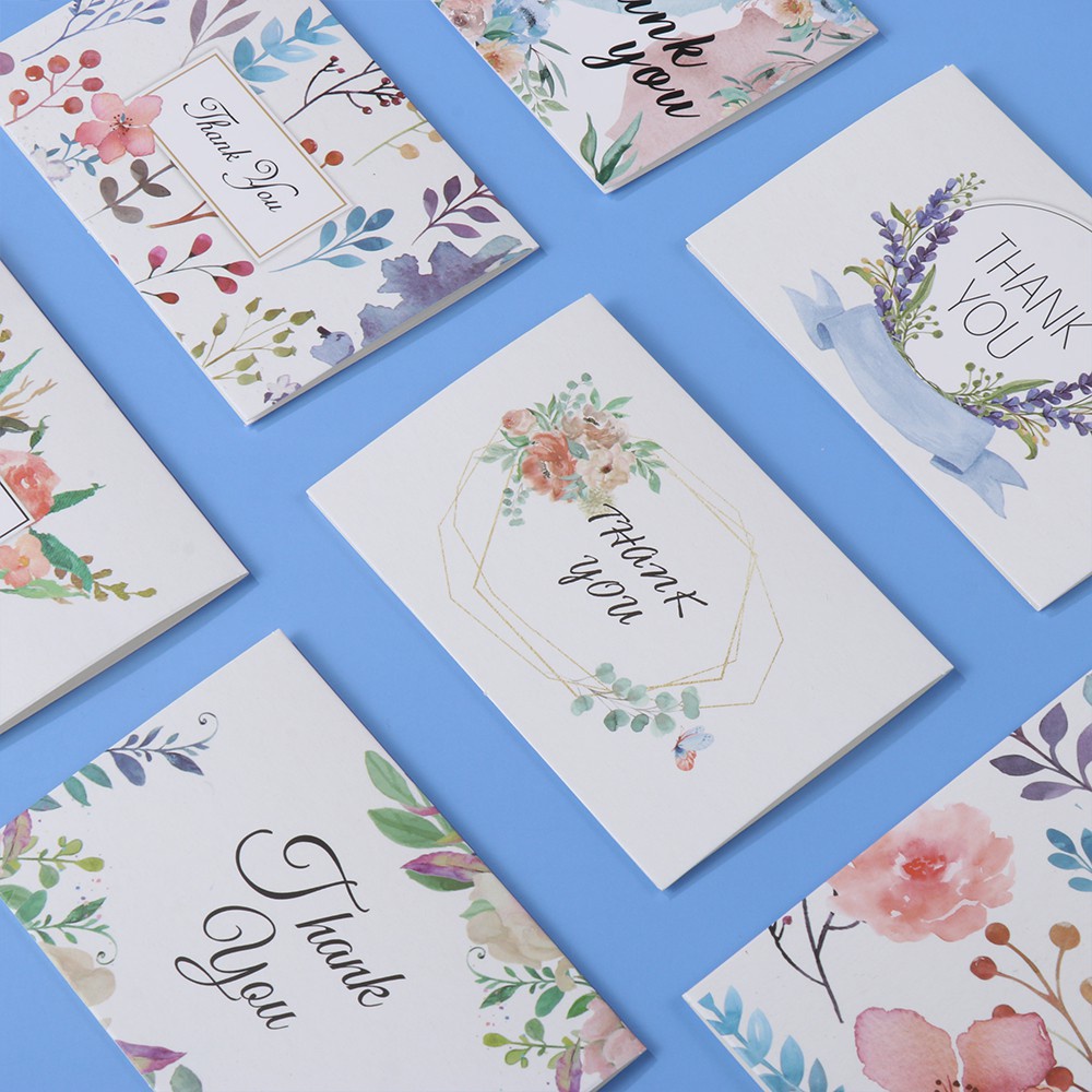 WATTLE 6Pcs/Pack 4x6inch &quot;Thank You&quot; Cards Party Cardstock Appreciate Cards Flower thank you letter Package Inserts Packet Online Retail Shopping Gift Greeting Postcard Navy Blue Watercolor Express Appreciate