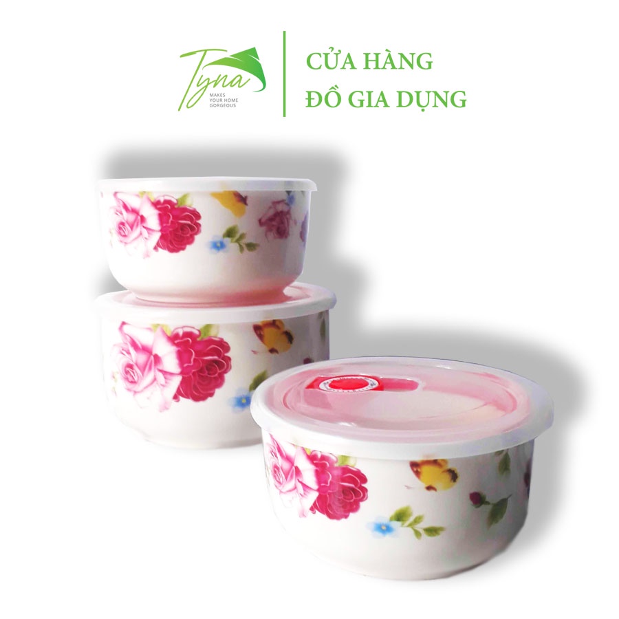 [Tyna shop] - Bộ thố sứ cao cấp kèm nắp hút chân không Cheng's (Dùng được với lò vi sóng)