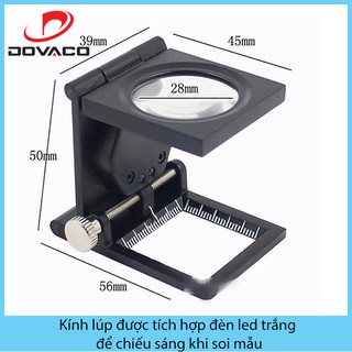 Kính Lúp Mini 10X [28mm] - Có đèn, thước đo, kim chỉ, bao da đựng kính