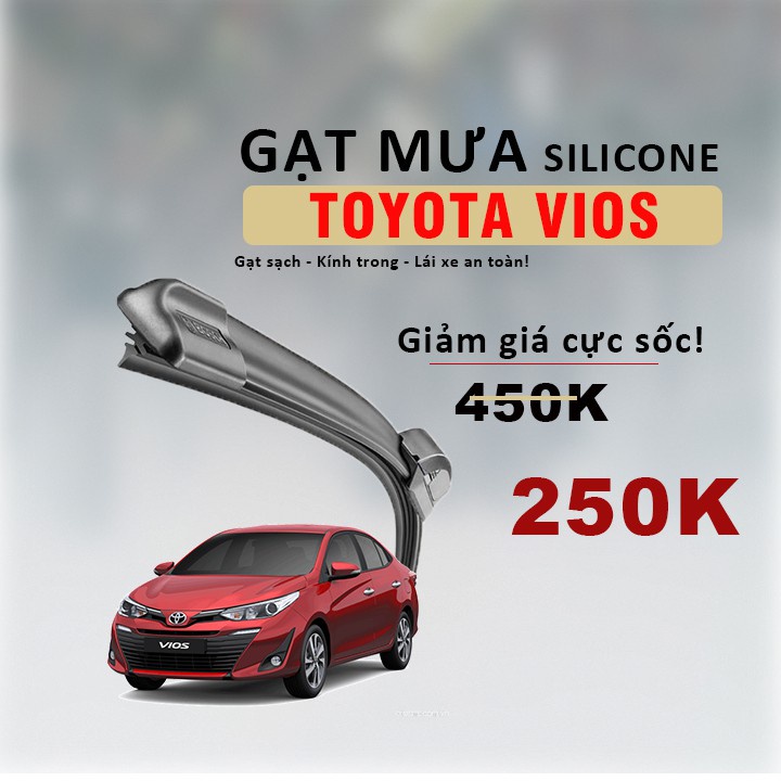 Gạt Mưa Cho Xe Toyota Vios - Thân Mềm Lưỡi Silicon - Siêu Sạch - Siêu Bền - Êm Ái