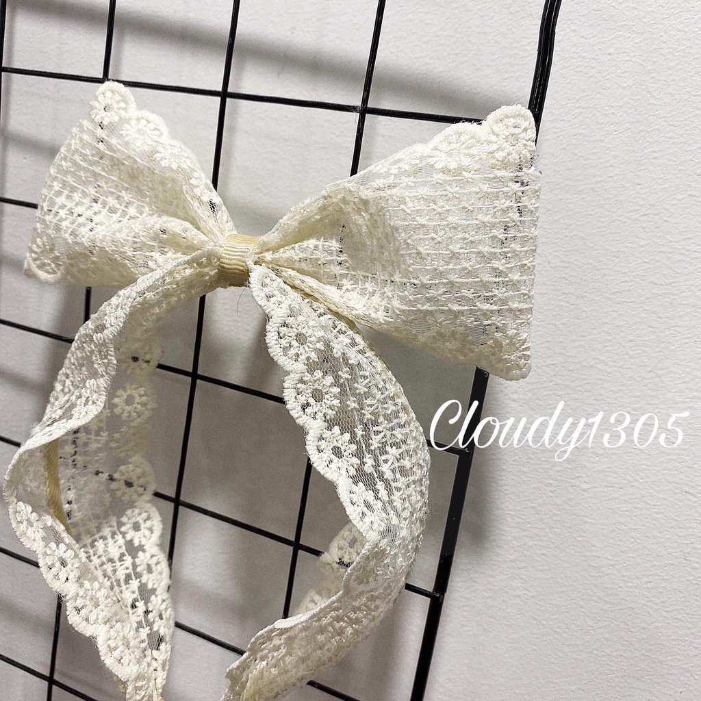 Cài tóc nơ ren thêu hoa phong cách Hàn Quốc