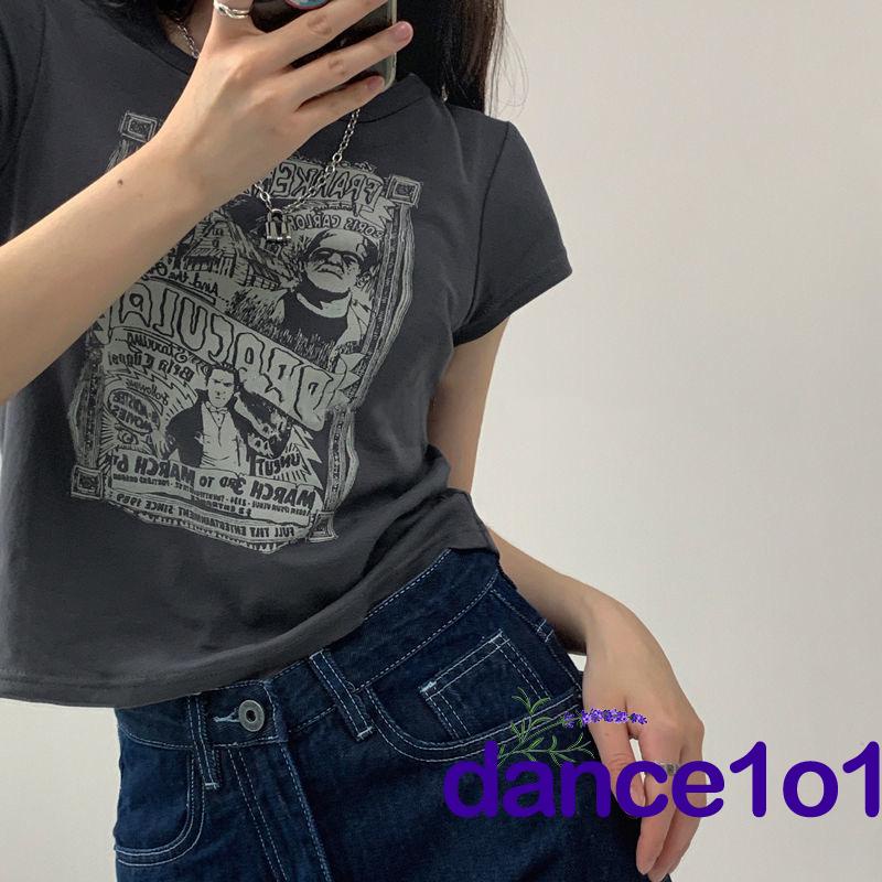 Áo thun tay ngắn in chữ và hoạt hình thời trang mùa hè tùy chọn màu sắc dành cho nữ