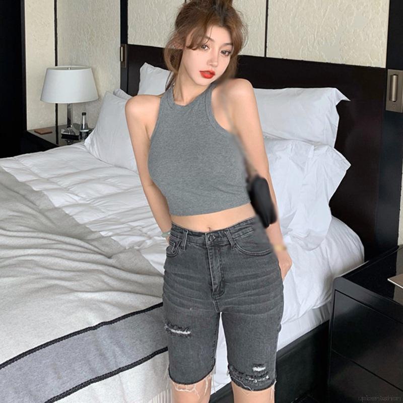 Áo croptop sát nách cổ trong thiết kế đơn giản thời trang cho nữ