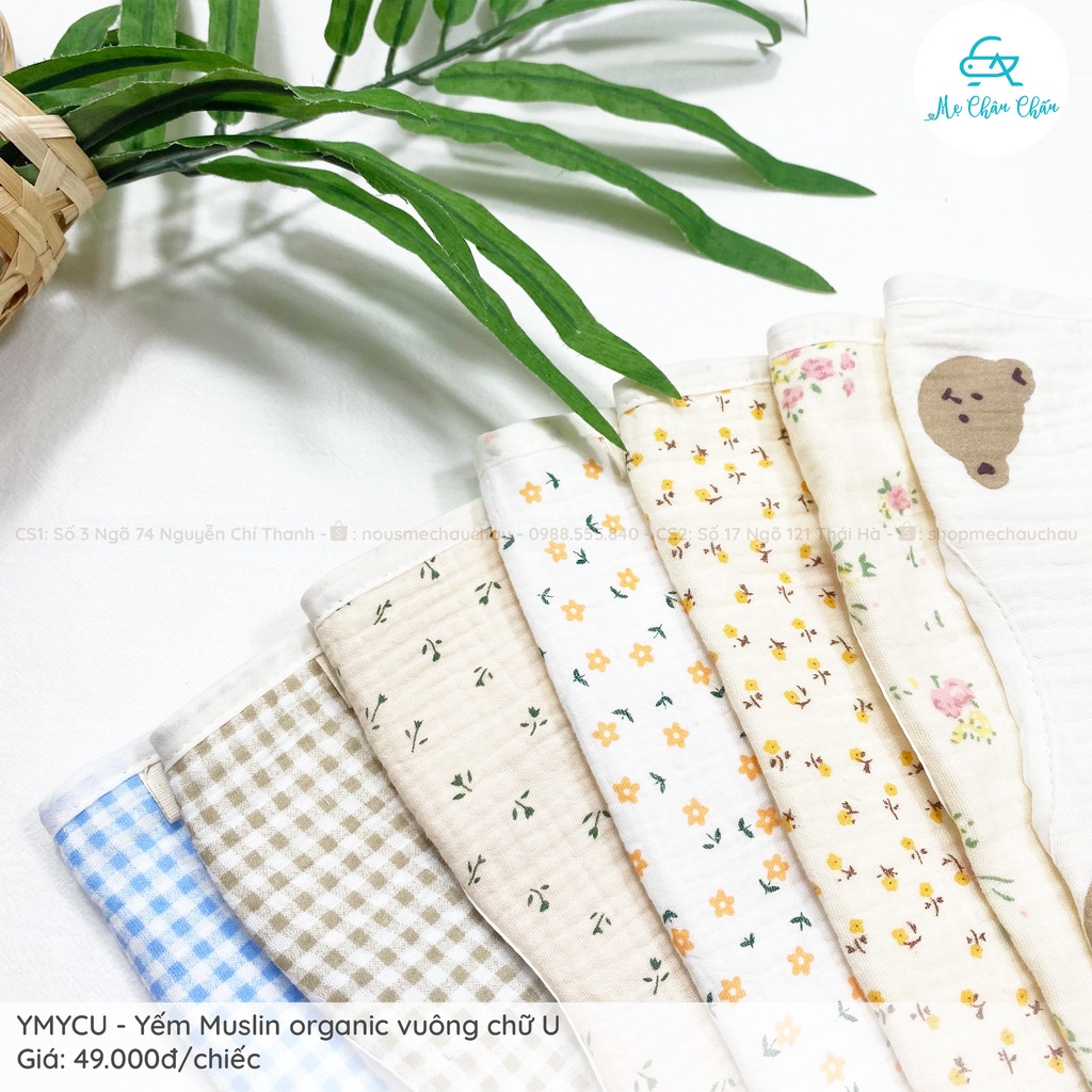 Yếm Yume Xô Muslin Organic Vuông Chữ U