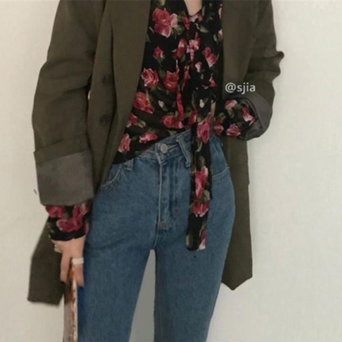 Phụ Nữ Mùa Thu Áo Sơ Mi Hoa Retro Mới Phiên Bản Hàn Quốc Thời Trang Cổ Chữ V Top