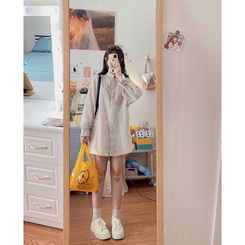 Áo Sơ Mi Kẻ Sọc Chất Thô Xốp Tay Nơ M5503-Violet