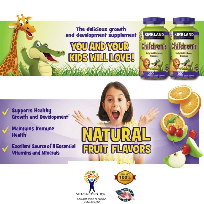 Kẹo dẻo bổ sung vitamin tổng hợp cho bé Kirkland Children's Multivitamin 160 viên