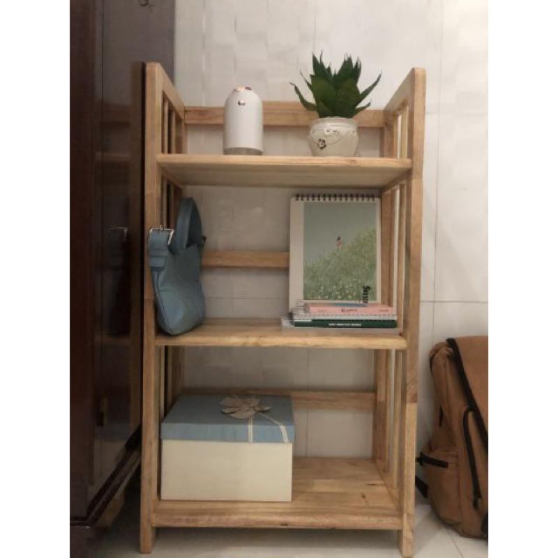 Kệ sách 3 tầng đủ cỡ gỗ cao su tự nhiên
