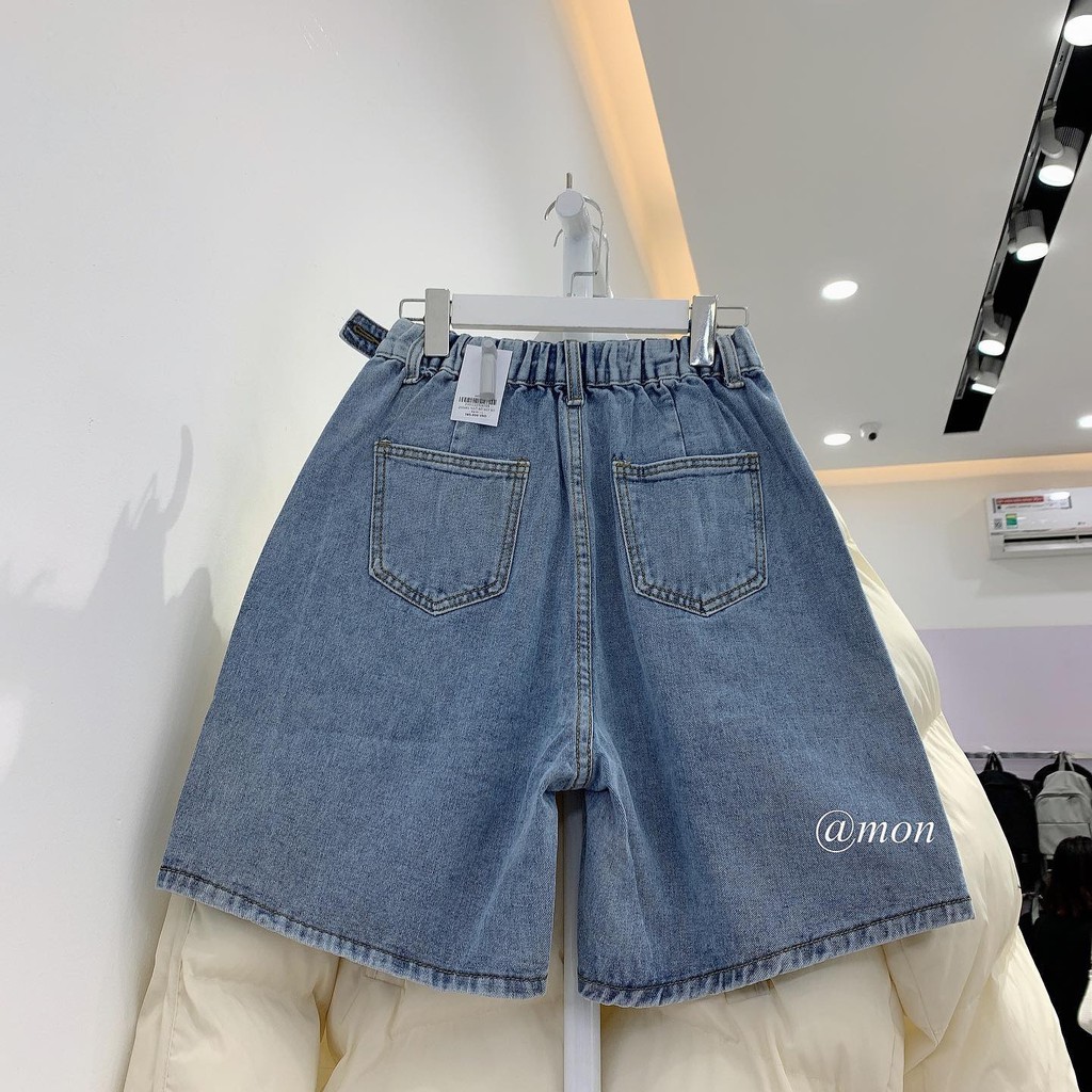 200461 Quần ngố jeans lửng ulzzang nữ phối chun sau co giãn thoải mái màu xanh có size