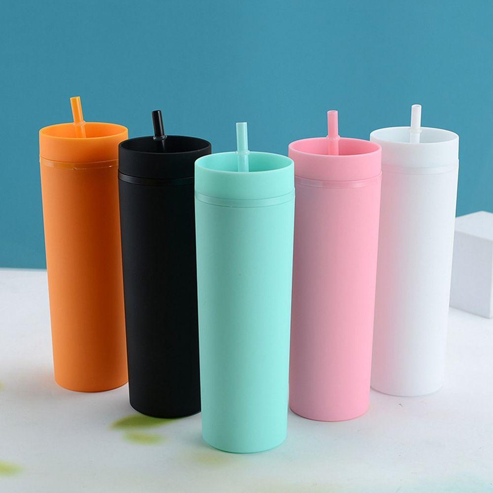 Bình Nước Nhựa Hai Lớp Kèm Ống Hút 16Oz Thiết Kế Thanh Lịch
