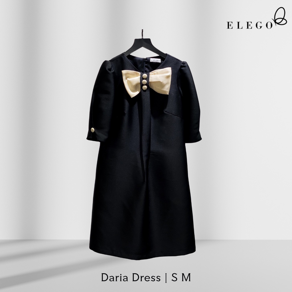 Váy suông tafta Daria Dress đen đính nơ cổ