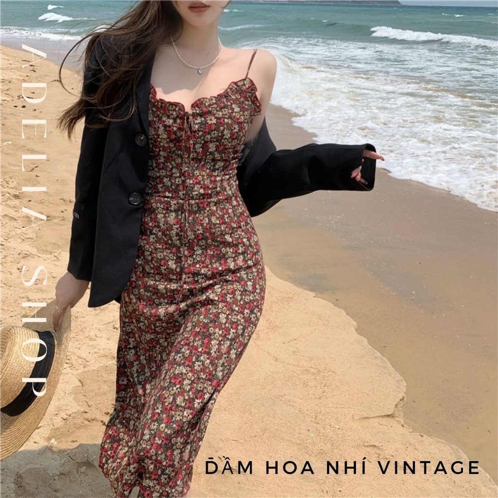 𝑨𝒎𝒆𝒍𝒊𝒂 | Đầm 2 Dây Hoa Nhí Vintage Dáng Dài Ôm Tiểu Thư Phong Cách Ulzzang Quảng Châu, Đầm Maxi Đi Biển Adelia.Shop