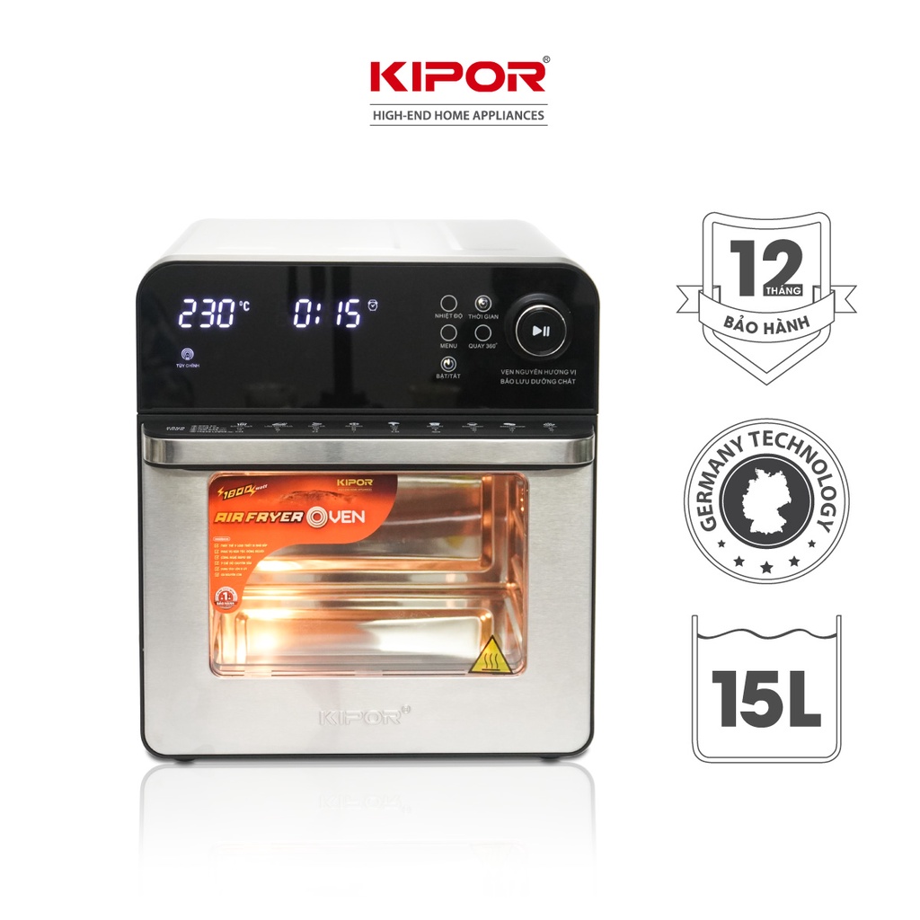 Nồi chiên không dầu KIPOR KP-AF657 - 15L - Lò nướng điển tử RAPID AIR nhiệt tối đa 230 độ - Bảo hành tại nhà 12 tháng