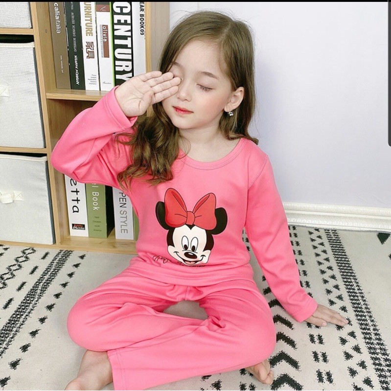 Bộ Thun Dài Tay Bé Gái 10-16kg Hình Chuột Micky Và Cà Rốt Cực Yêu
