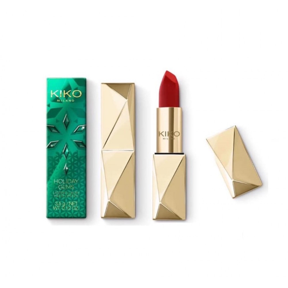Son Chính Hãng Kiko - Holiday Gems Diamond Dust Lipstick màu 04, 07 - Dazzing Ruby - Đỏ Ruby - Kiko Milano Italy