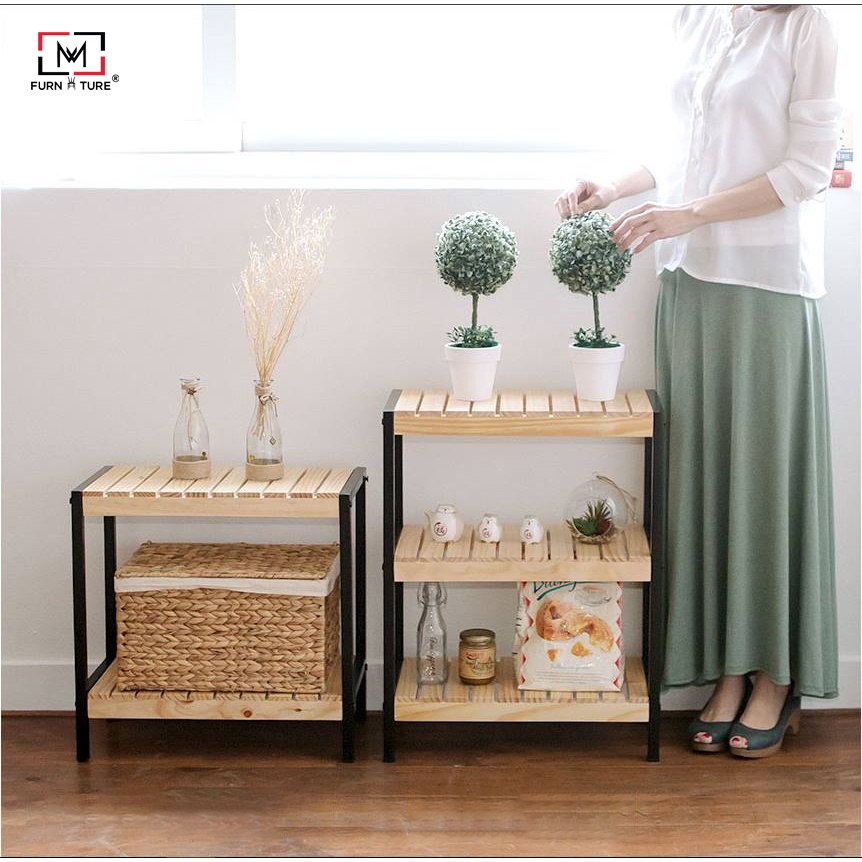 Kệ gỗ trang trí khung sắt tĩnh diện cao cấp 3 tầng size 50 thương hiệu MW FURNITURE - Iron Bench 3F 50cm