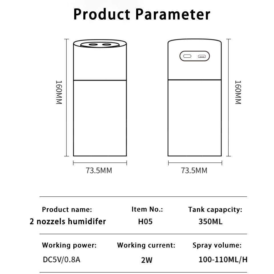 Bộ 2 Đầu Phun Tạo Độ Ẩm Không Khí Dung Tích 350ml