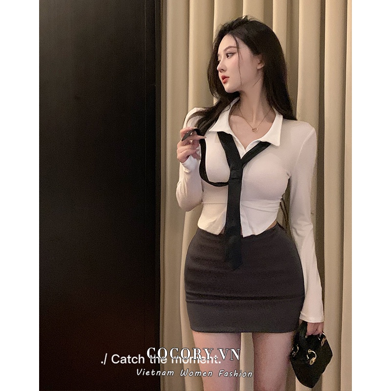 Cocory vn Set Áo Sơ Mi Và Chân Váy Ngắn Ôm Dáng Phong Cách Quyến Rũ Dành Cho Nữ