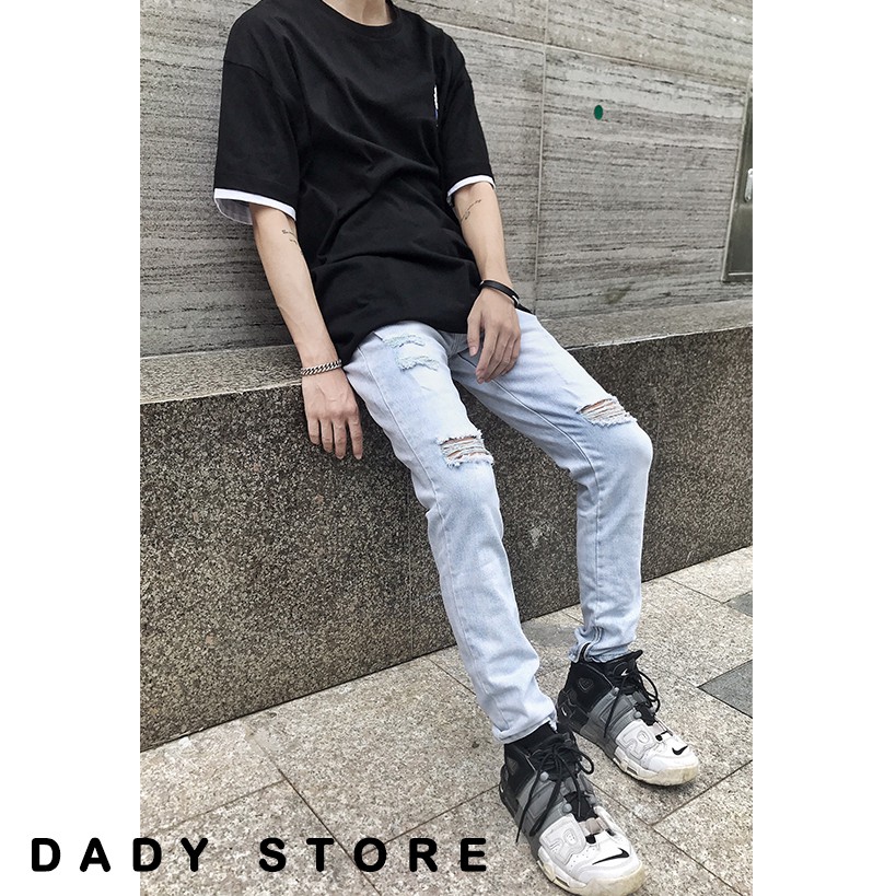 Quần jean nam rách zipper ✔️ màu xanh nhạt ✔️Hình thật [#006] | BigBuy360 - bigbuy360.vn