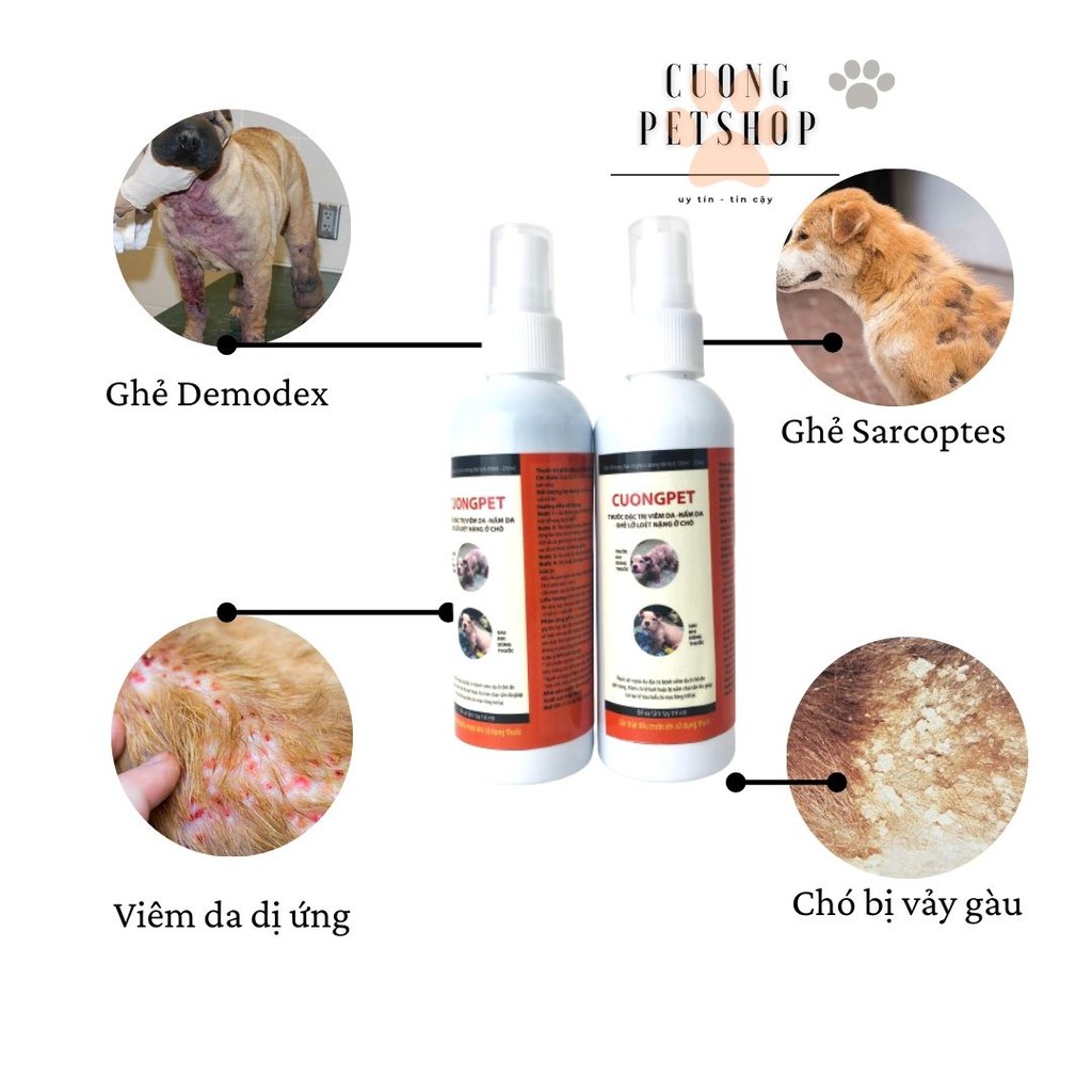 Chai xịt Tr.ị ghẻ demodex, ghẻ ngứa, nấm da, viêm da cho chó mèo hiệu quả.