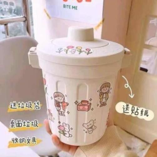 THÙNG RÁC MINI - SỌT RÁC MINI HÌNH TRỤ KÈM MIẾNG DÁN STICKER mã mới