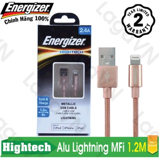Cáp sạc Energizer Lightning MFi Metallic Alu dài 1.2m - C13UBLIG cho iPhone iPad iPod (Vàng hồng)