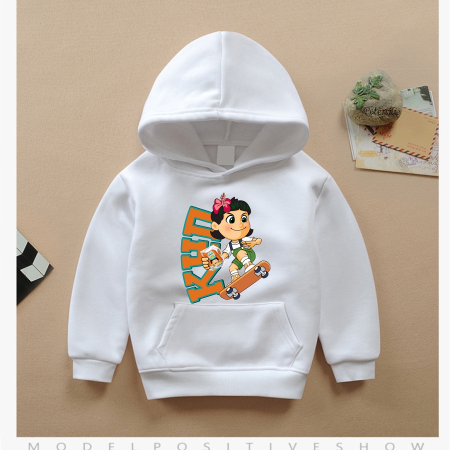 Áo hoodie màu trắng in hình anh chớp chớp tám tuốt gia đình sữa kun cực hot đủ size cho bé trai bé gái