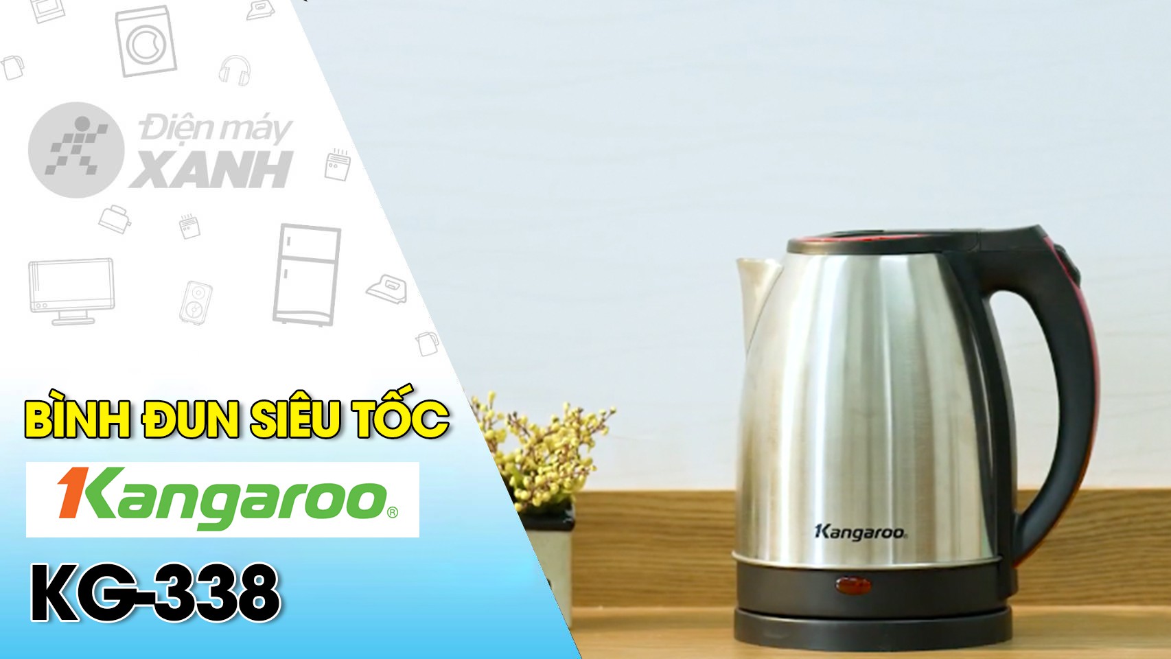 Bình siêu tốc Kangaroo 1.8 lít KG-338-hàng trưng bày,Thân bình cấu tạo 2 lớp inox đun sôi nhanh và gi