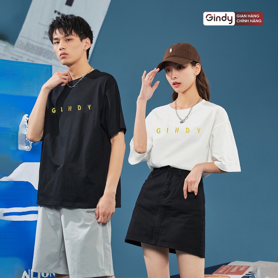 Áo thun tay lỡ form rộng unisex phông nam nữ cổ tròn cotton 2 chiều hai màu trắng đen thời trang local brand GINDY A073