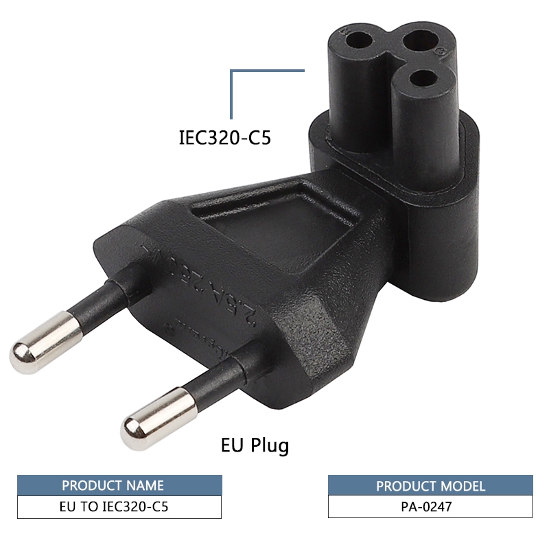 Bộ Chuyển Đổi 2-pin Eu Male Sang Iec 320 C5 Female Ac 2.5a