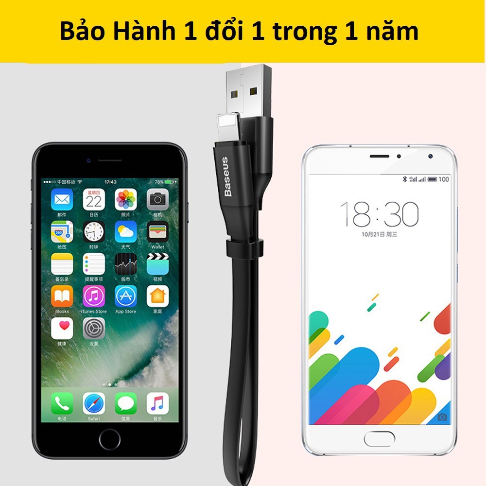 Cáp Sạc 2 Đầu 2 Trong 1 cho iPhone (IOS) | Samsung,Xiaomi,Oppo (Android),... Dài 23cm  - Chính Hãng Baseus