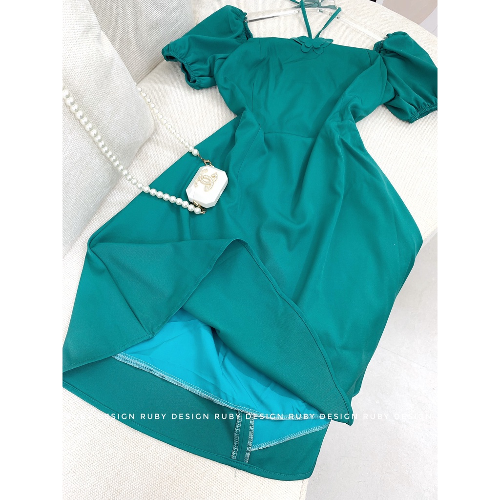 Đầm Cổ Yếm May ĐO THEO YêU Cầu Cột dây tay ngắn Chất Xô Lụa dệt kim. Có Size S M Đầm yếm tiểu thư Orange Closet D1847