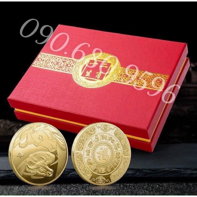 Bộ Tiền Xu 12 Con Giáp Kèm Hộp Sang Trọng, Phong Thuỷ May Mắn
